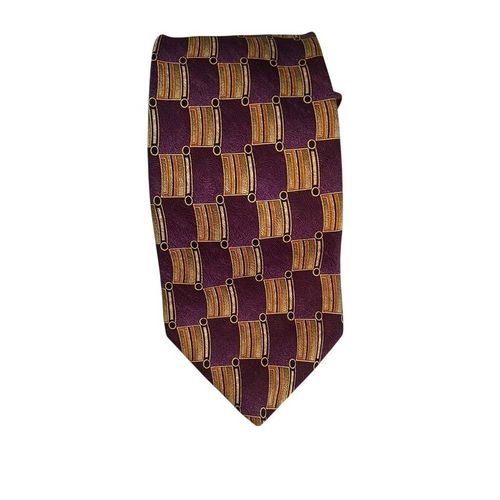 Robert Talbott Studio Mens Silk Tie Purple Geometric Gold Silver Woven Necktie